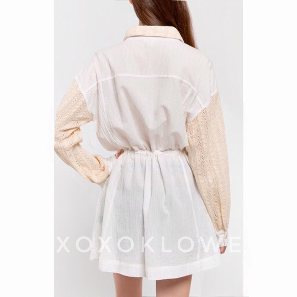 POL Off White Shirt Dress Lace Long Sleeves Oversized Fit - Picture 5 of 10